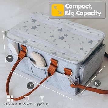 Diaper Caddy Organizer With Lid, Travel Essential for Newborns, Car Caddy, Shower Gifts for Girls and Boys, Baby Bag and Essentials