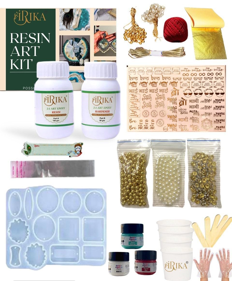 Rakhi Making Kit – 150g Resin Set, 13-in-1 Mold, Opaque Pigments, Gold Foil, Beads & Threads – Complete DIY Kit for Handmade Rakhi & Resin Art-image-6