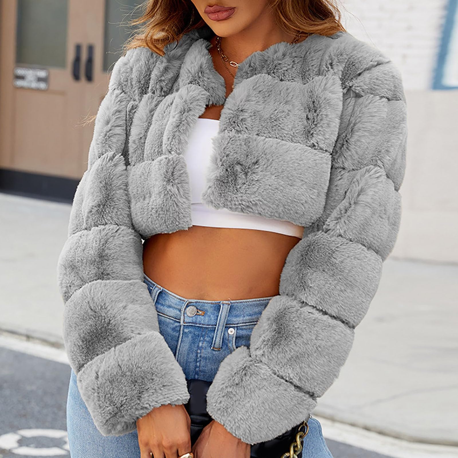 Chaqueta Mujer Invierno Abrigos De Cazadora Forro Polar，Chaqueta corta sintética mujer estilo informal otoño invierno nueva europea abrigo ligero femenino forro polar casual