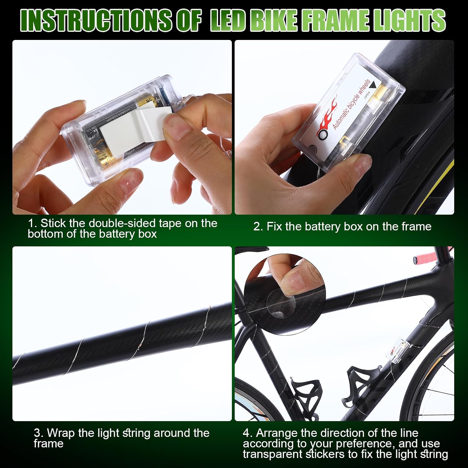 Woanger 3 Pcs LED Bike Lights for Night Riding Bicycle Frame and Wheel Lights Battery Powered Bike Accessories Gifts for Adults Riding at Night image 3