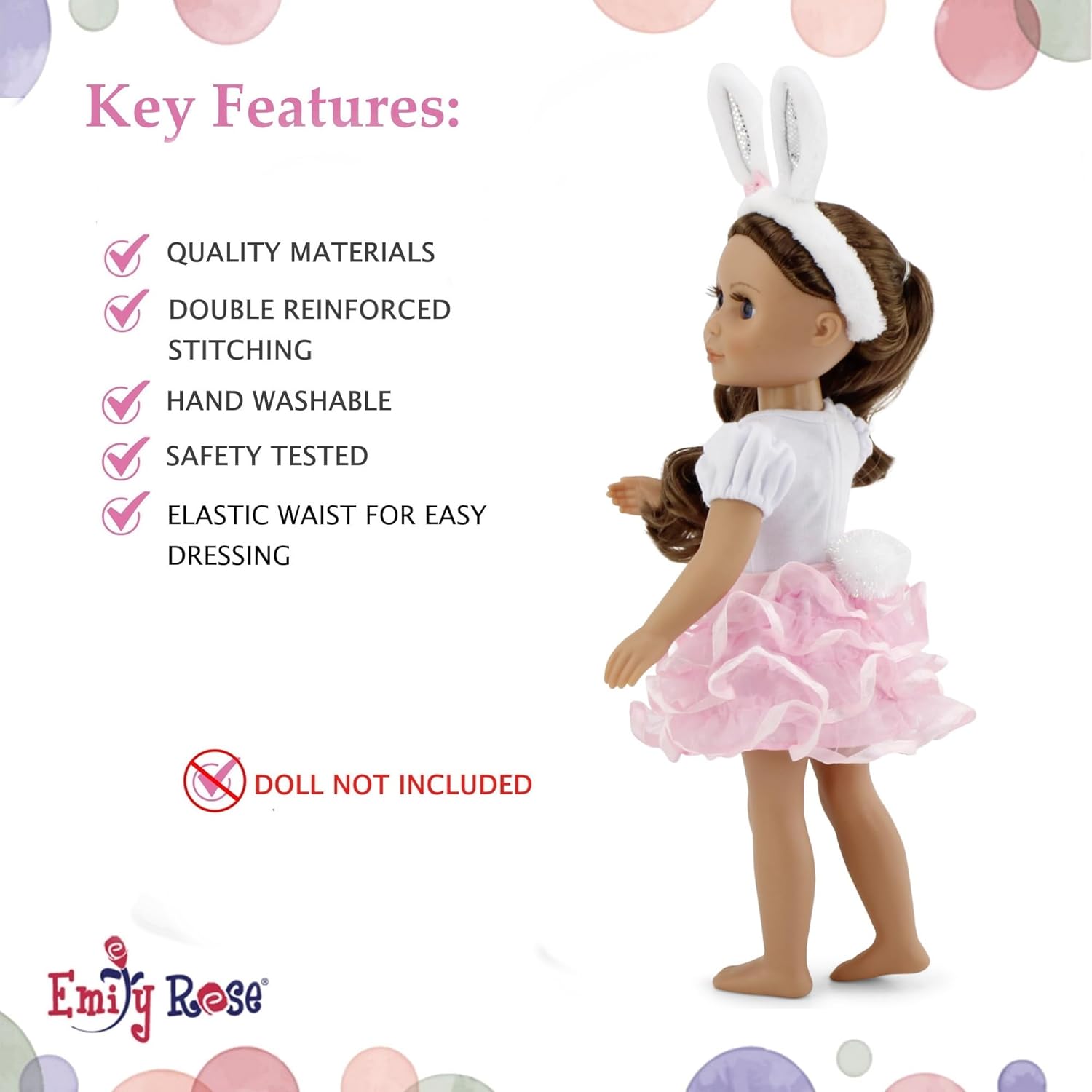 Emily Rose 14-inch Fashion Doll 3-PC Bunny Outfit, Includes Cute Bunny Ears Accessory | Gift Boxed | Doll NOT Included | Perfect Halloween Costume for 14" Wellie Wisher Dolls | USA Business