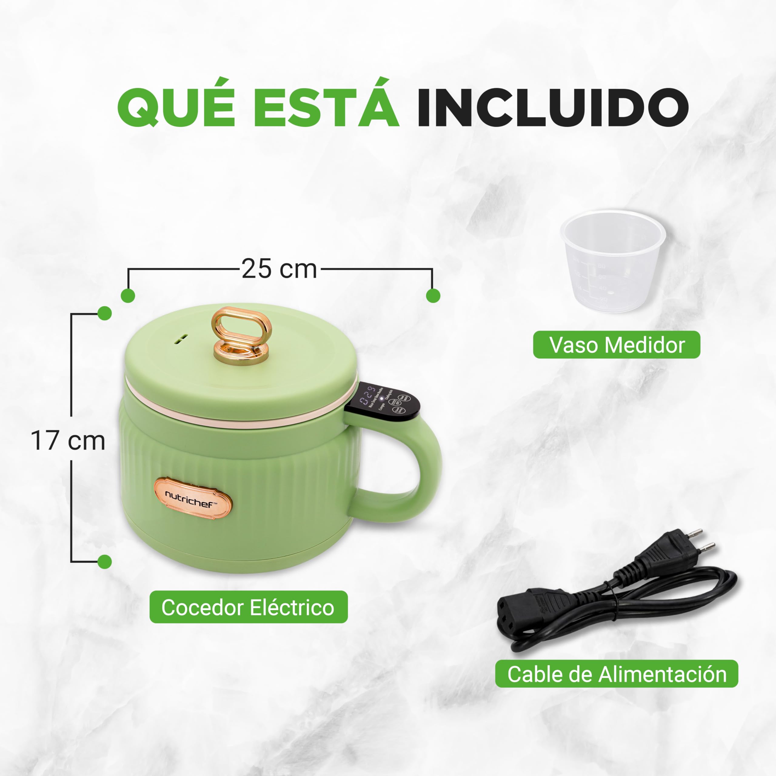 Nutrichef arrocera electrica mini, Rice cooker, Portatil, Preparador de comidas, Recubrimiento ceramico antiadherente, Panel de control digital, 6 funciones de coccion, 1.5L