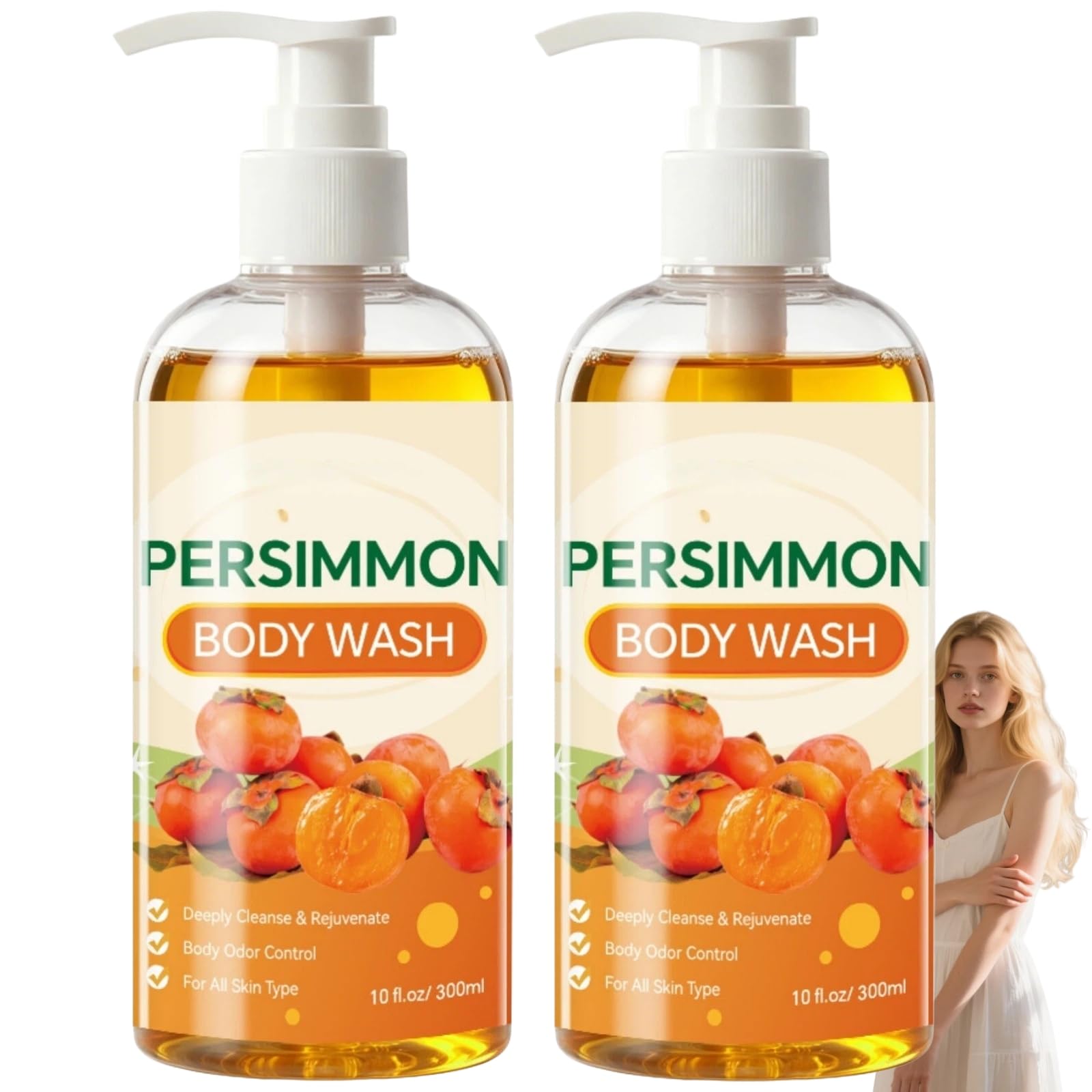 Gel doccia deodorante al cachi per gli anziani, la sua formula con estratto di cachi aiuta a rimuovere le impurità responsabili degli odori mentre la sua ricca schiuma lascia la pelle fresca (2 pezzi) | Idratante per pelli secche e mature, rigenerante e p