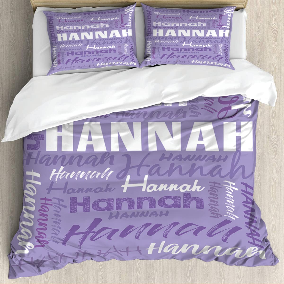 Personalized Your Name Bed Set, Your Name Theme Decor Twin Full Queen King, Custom Text Comforter Baby Name Blanket Personalized Name Comforter Soft Lightweight 3 Pieces Bedding Set (Light Purple)