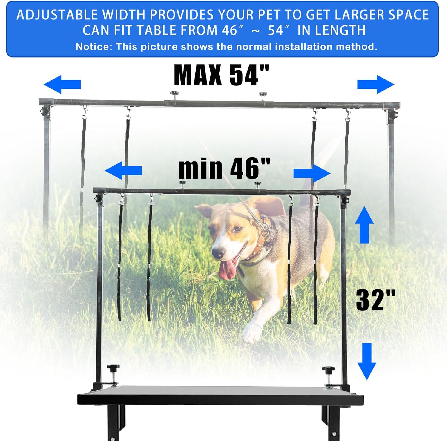 confote Stainless Steel H-Sharp Dog Grooming Arm, Overhead Pet Grooming Table Arm with Clamps Adjustable Height Width Dog Grooming Kit for Small and Medium Dogs Bathing