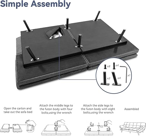 Miniatura 8 de Cama convertible, sofá futón de espuma viscoelástica, sofá biplaza, sofá pequeño moderno con respaldo dividido, gris mejorado