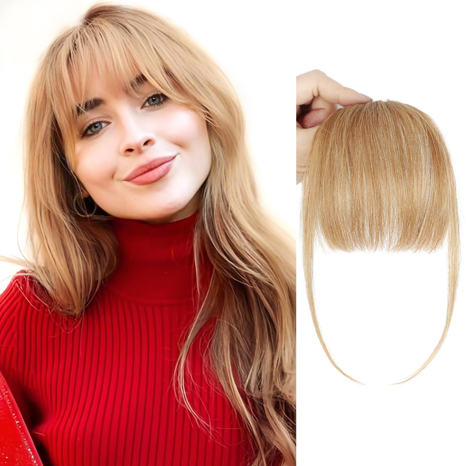 Photo 1 of BOGSEA Clip in Bangs 100% Human Hair Bangs with Temples Bangs Hairpieces for Women Clip in Fake Bangs for Daily Wear (Honey Blonde, Wispy Bangs)