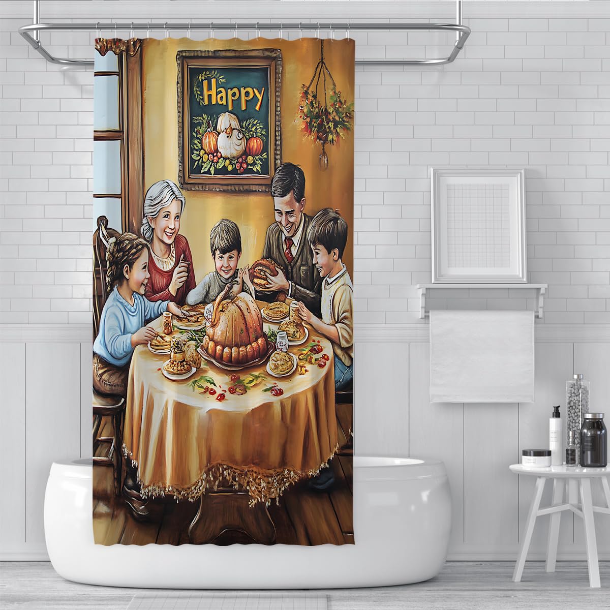 Cortina de Ducha Familia Acción Gracias Otoño Cosecha Deko 150x180cm