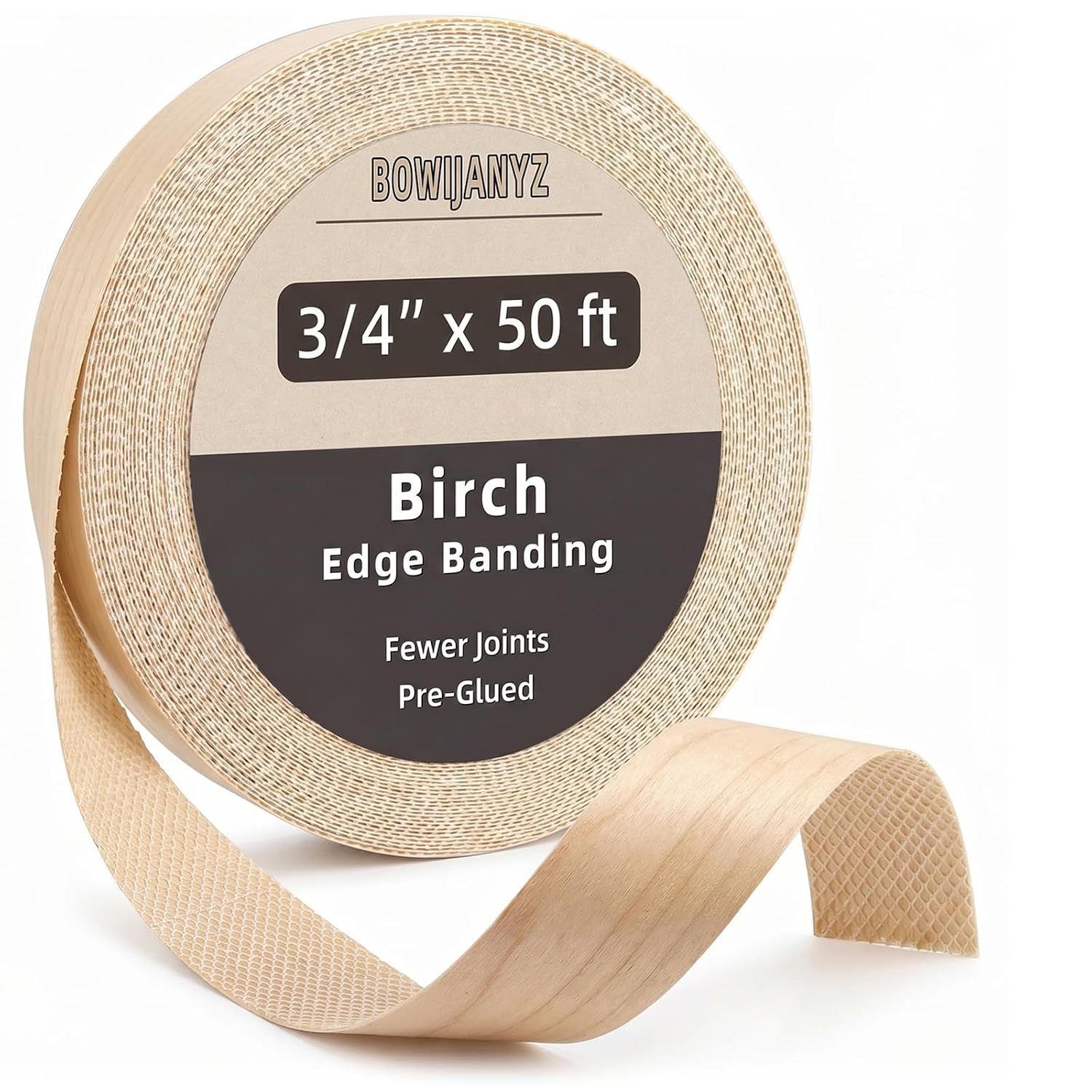 Birch Edge Banding 3/4" x 50ft Fewer Joints for Seamless Finish, Pre-Glued Real Wood Veneer Edge Banding, Iron-on Plywood Edging with Hot Melt Adhesive, for Cabinet Repair, Furniture Restoration/DIY