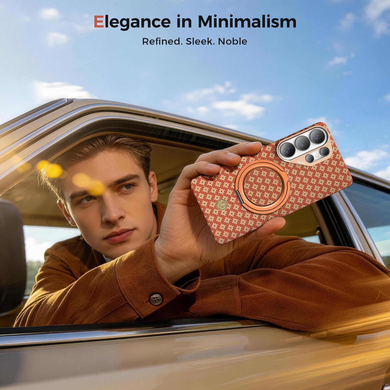 BENKS Etui do Samsung Galaxy S26 Ultra – Kevlar® Case kompatybilne z MagSafe, ultracienkie i lekkie, tkane włókno aramidowe z aluminiową ochroną aparatu, ArmorGrid Air Fortune pomarańczowe