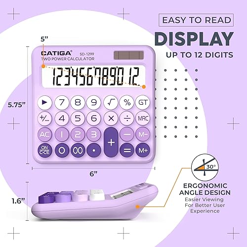 Miniatura 10 de CATIGA Calculadora de escritorio de 8 dígitos con energía solar y pantalla LCD, botones grandes, para el hogar, oficina, escuela, clase y negocios,