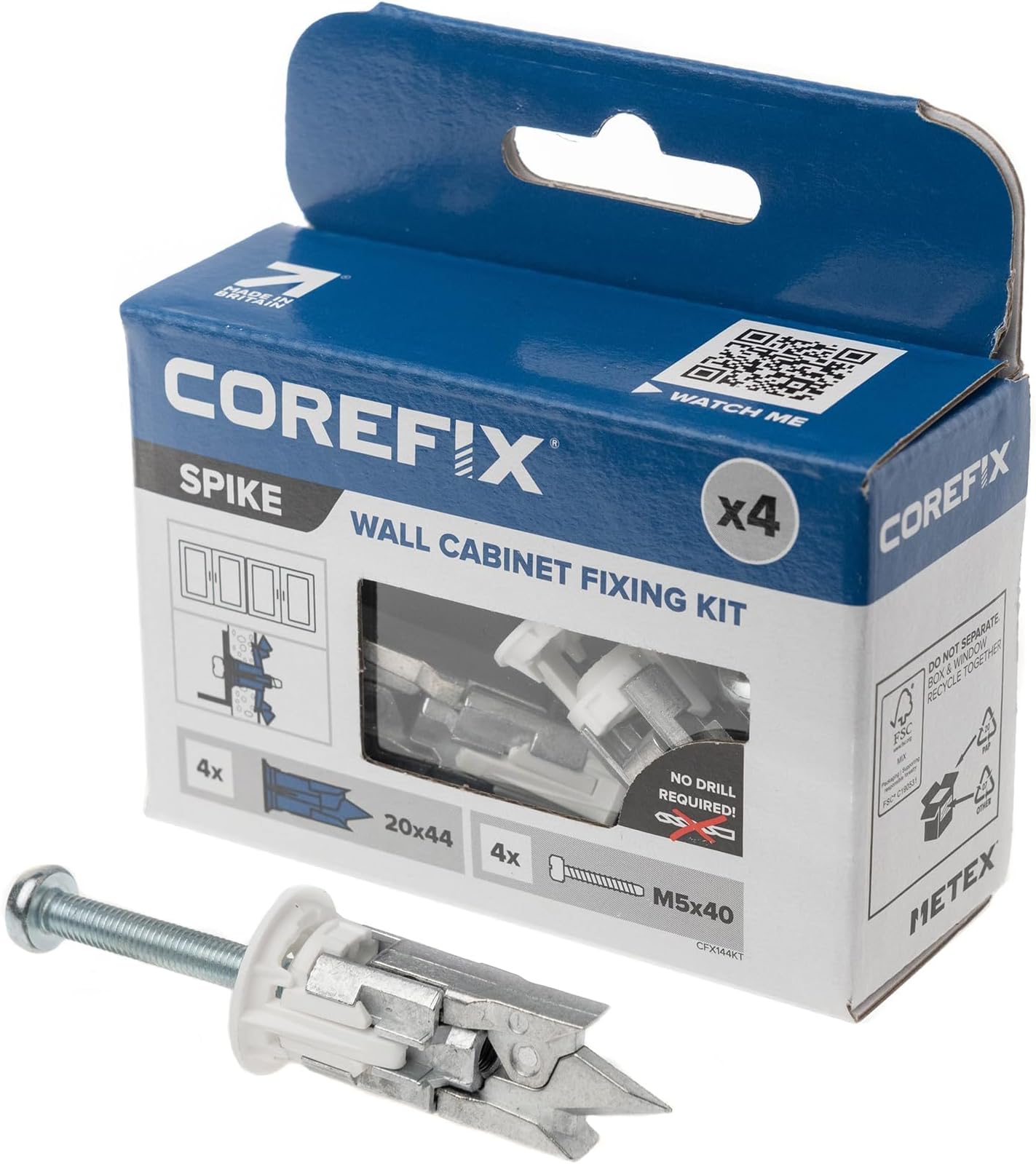 Spike Cabinet Mounting Kit 4 Pack - Heavy Duty Plasterboard Fixings for Kitchen Cupboards and Bathroom Cabinets. Easy to Install with NO Drill Required Suitable for All Plasterboard Types.