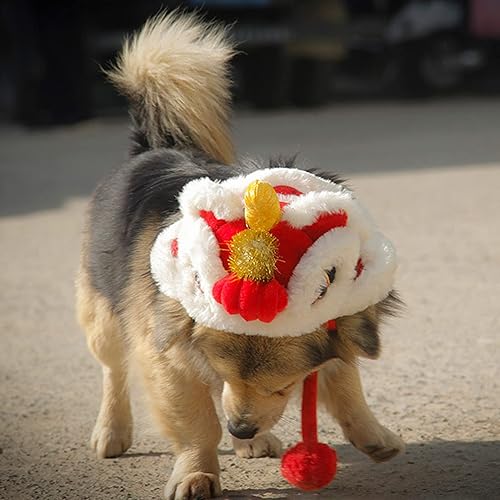 Miniatura 6 de Sombrero para perro, sombrero de león para mascotas de celebración de estilo chino, lindo sombrero de baile de león para perro ajustable para Año