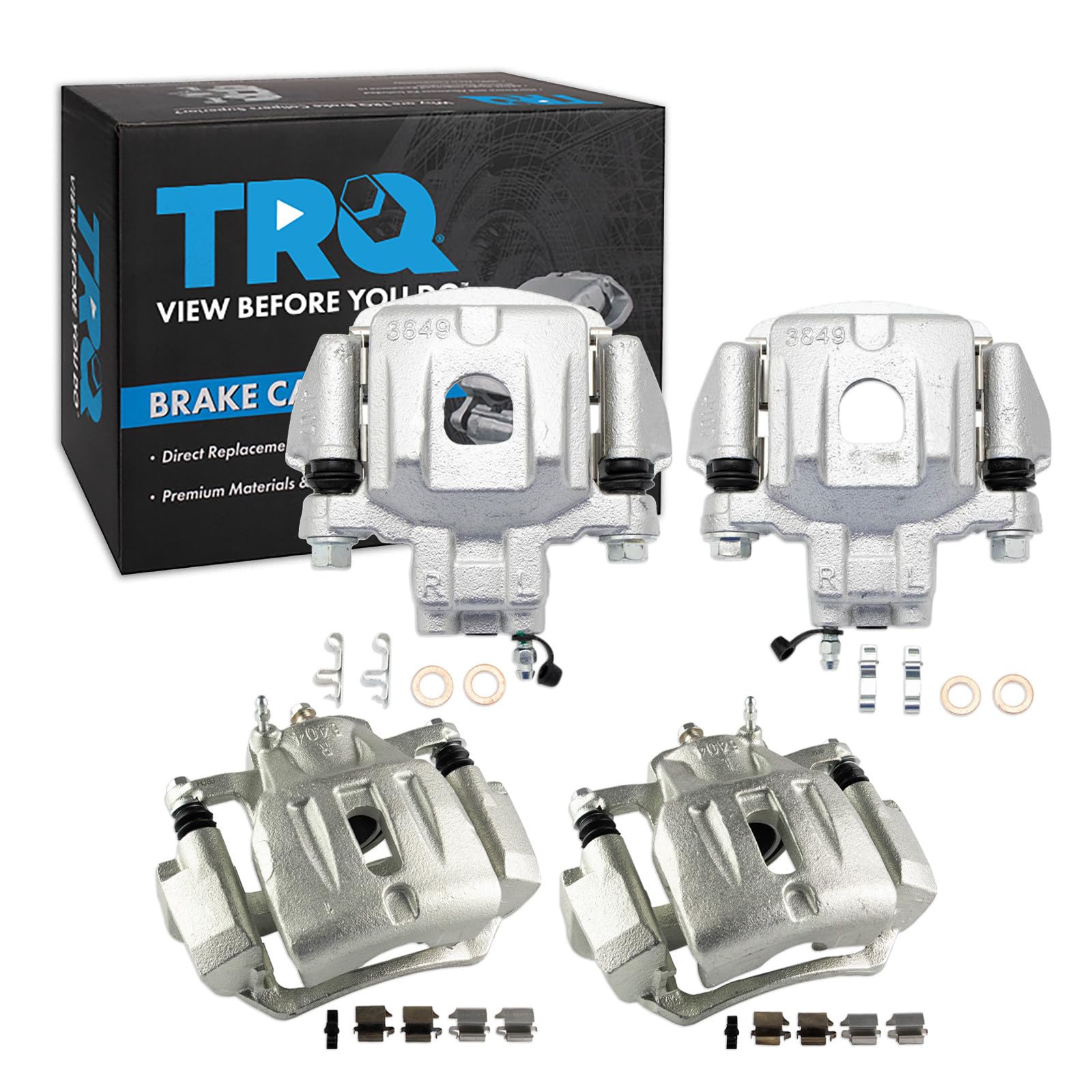TRQ Front and Rear Brake Caliper Set Zinc Coated Brackets Compatible with 2004-2007 Toyota Highlander