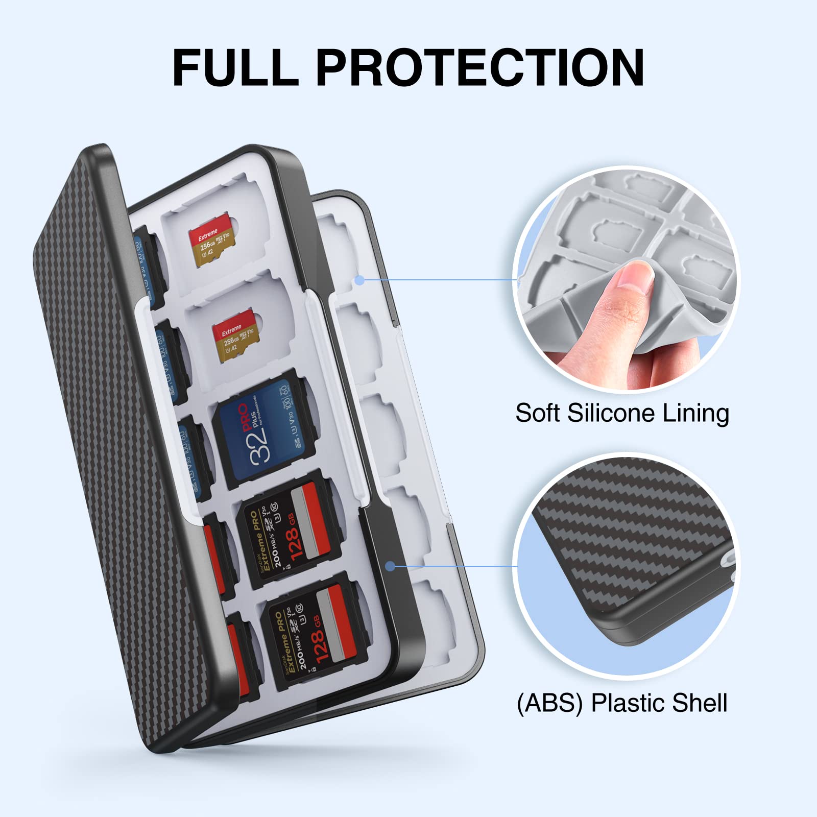HEIYING Tarjetero SD para tarjeta de memoria SD y tarjeta Micro SD, portátil, SDXC, SDXC, con 40 ranuras para tarjetas SD y 40 ranuras para tarjetas Micro SD, color negro