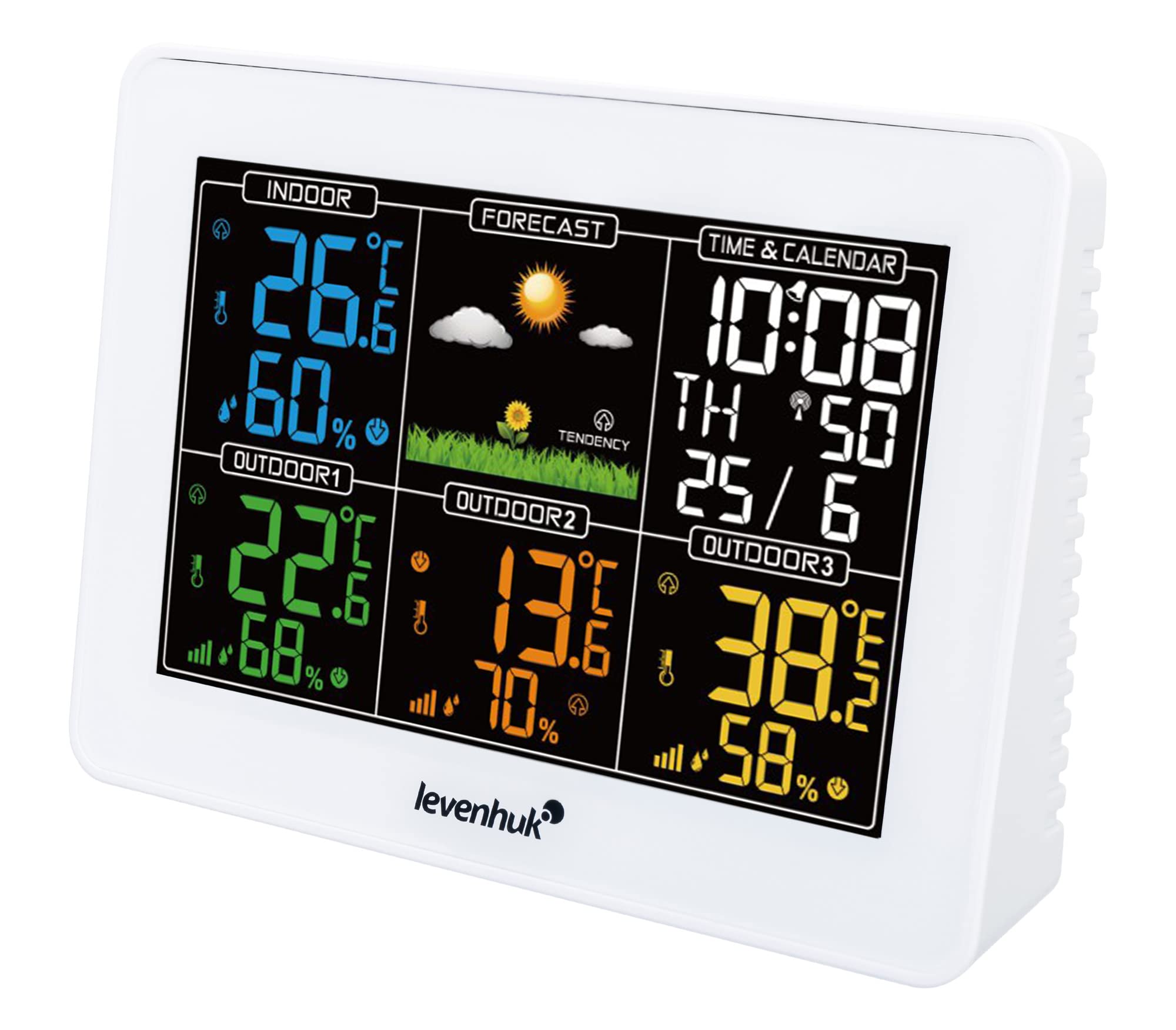 Stazione Meteo Digitale e Wireless Levenhuk Wezzer PLUS LP60 con 3 Sensori Remoti, Termometro, Igrometro, Orologio e Calendario