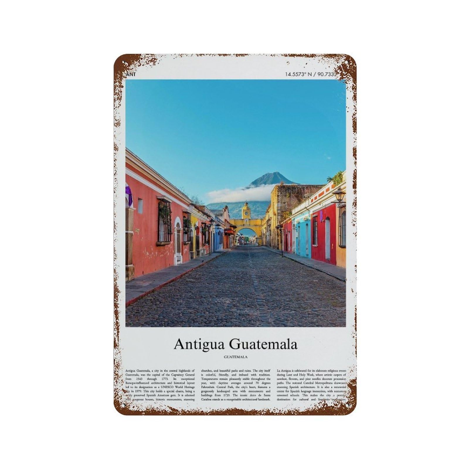 xiaoxiaoshen Antigua Guatemala City Scenery Wall Decor Art Metal Tin Poster Modern Home Decor Art Home Bar Shop Decorations Vintage Sign 30x20cm