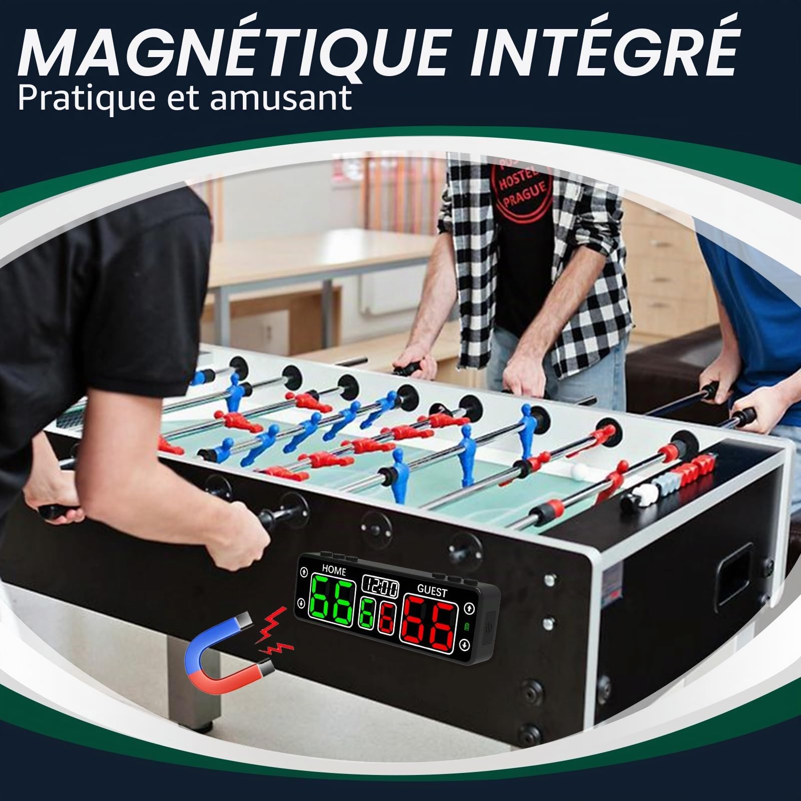 YZ Tableau de score numérique amélioré avec compte à rebours, tableau d'affichage portable à LED magnétique, tableau de score sans fil, alimenté par piles, tableau de score électronique pour