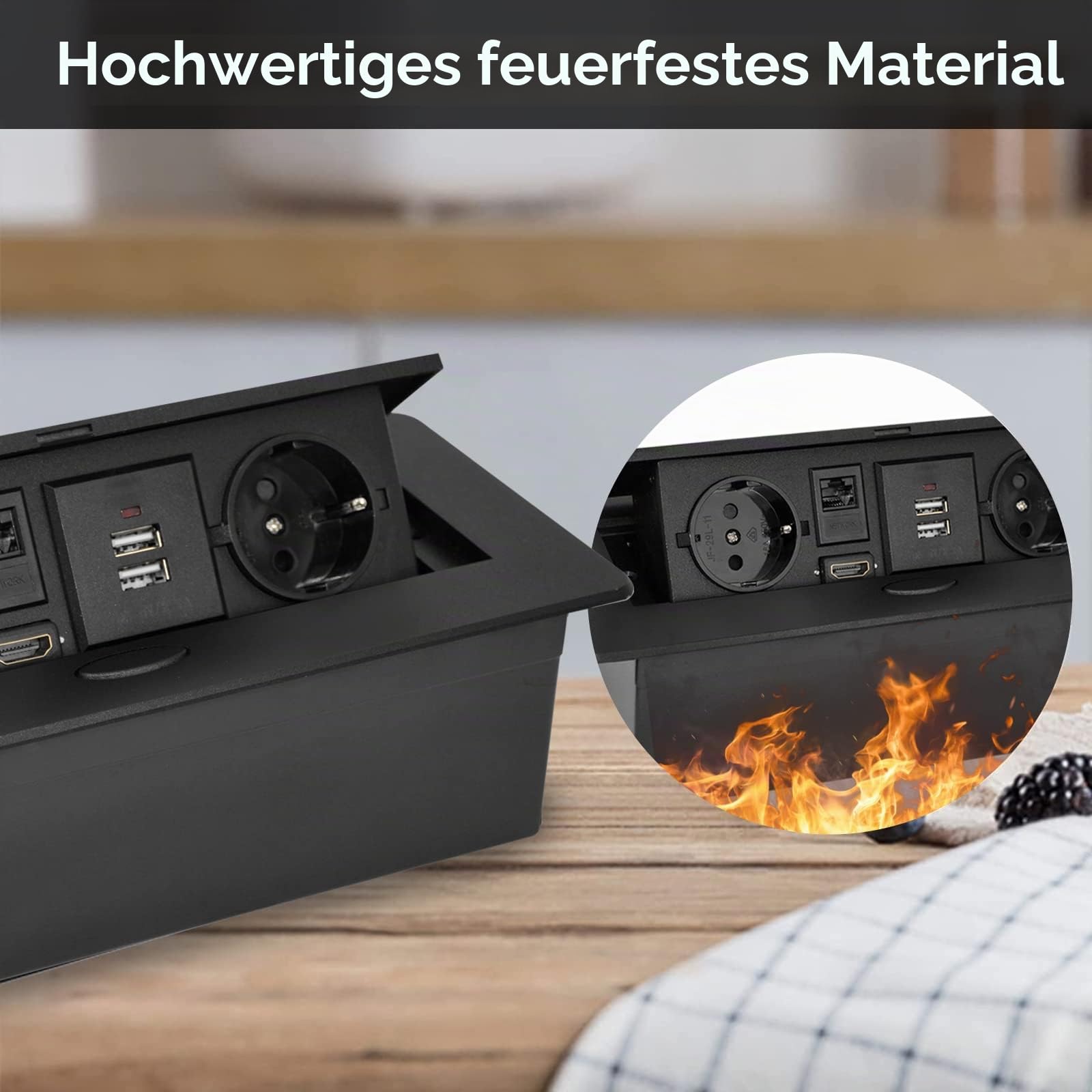 Unterputz-Steckdosenleiste mit 2 Europäische Norm-Steckdosen,mit USB,HDMI TD Netzwerkschnittstelle,Platzsparende Steckdose VersenkbarS für Büro und Arbeitsplatte