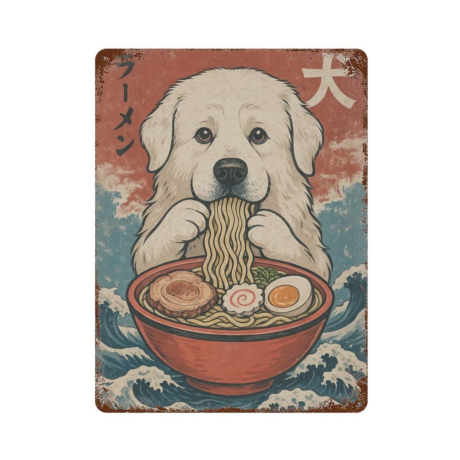 Great Pyrenees Ramen Weathered Tin Sign 15.7"x11.8", Classic Wall Plaque for Garage, Bar And Workshop Decor