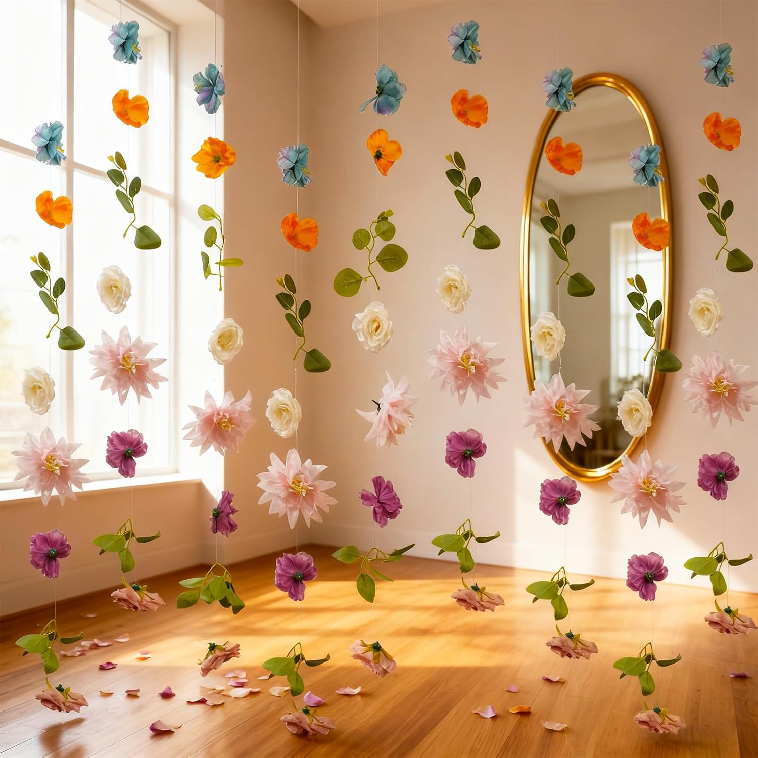 12 Pcs 35.4 ft Flower Garlands with Hooks Spring Artificial Wildflower Hanging Decoration Fake Floral Vines Backdrop Garland Faux Silk Wildflower Decor for Wedding Room Home Garden Wall Arch(Colorful)