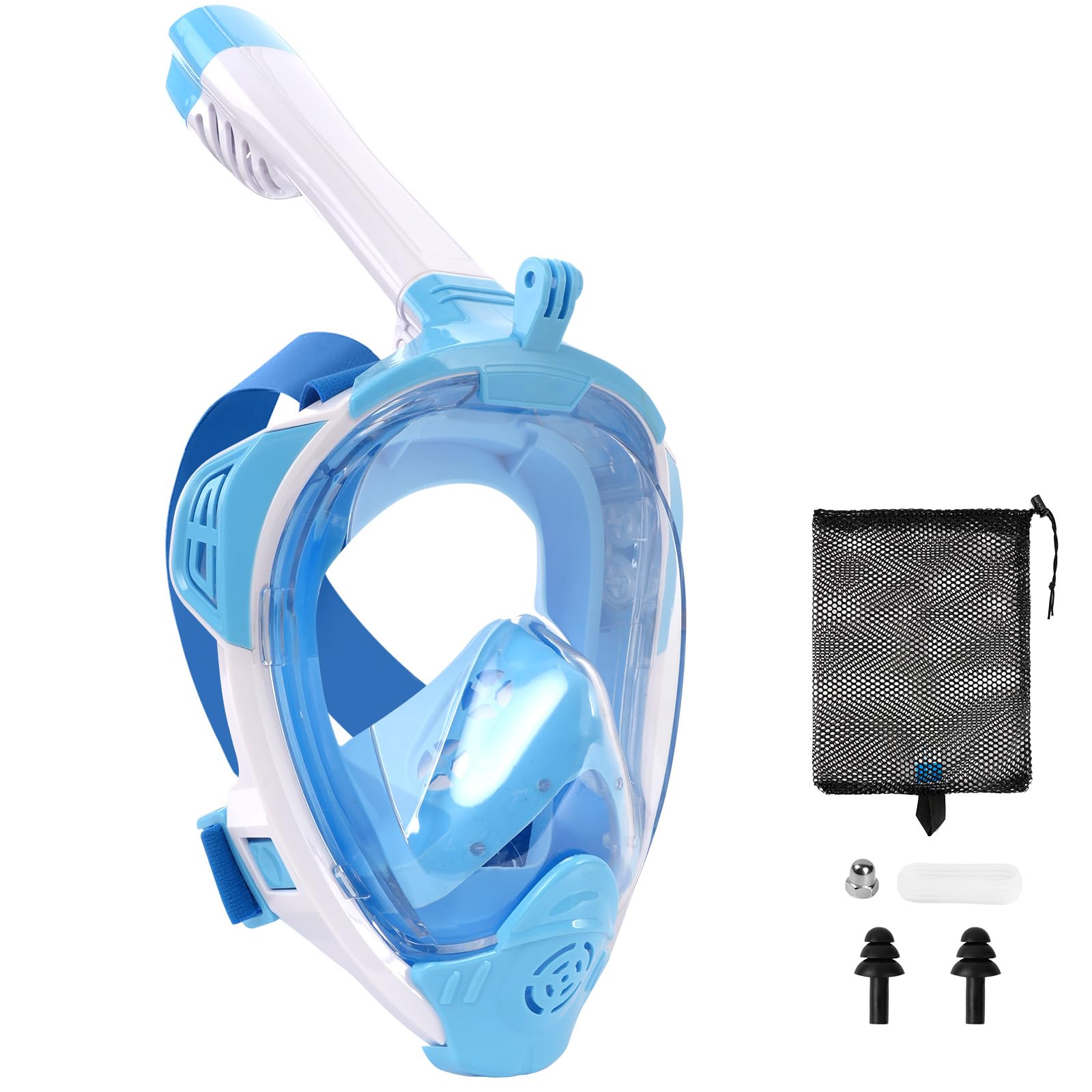 AOOSA Snorkel Mask Full Face, 180° Panoramic View Snorkeling Mask Adult with Detachable Camera Mount, Anti-fog & Anti-leak Snorkel Mask, Advanced Breathing System Dry Top Snorkel Set for Adults Youth