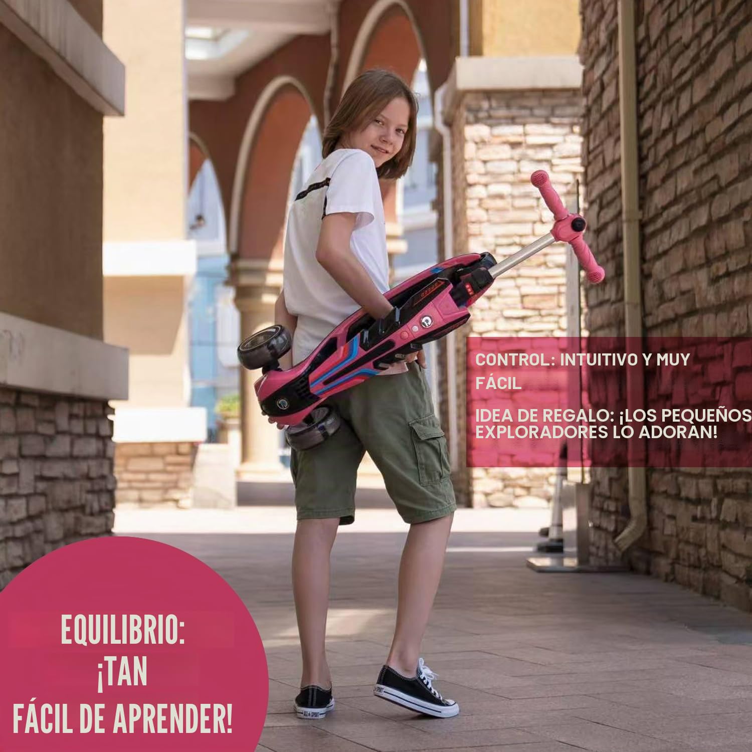 Habib - Patinete infantil con luces LED, 3 ruedas, plegable, altura regulable, para niños y niñas, 3-12 años, hasta 50 kg