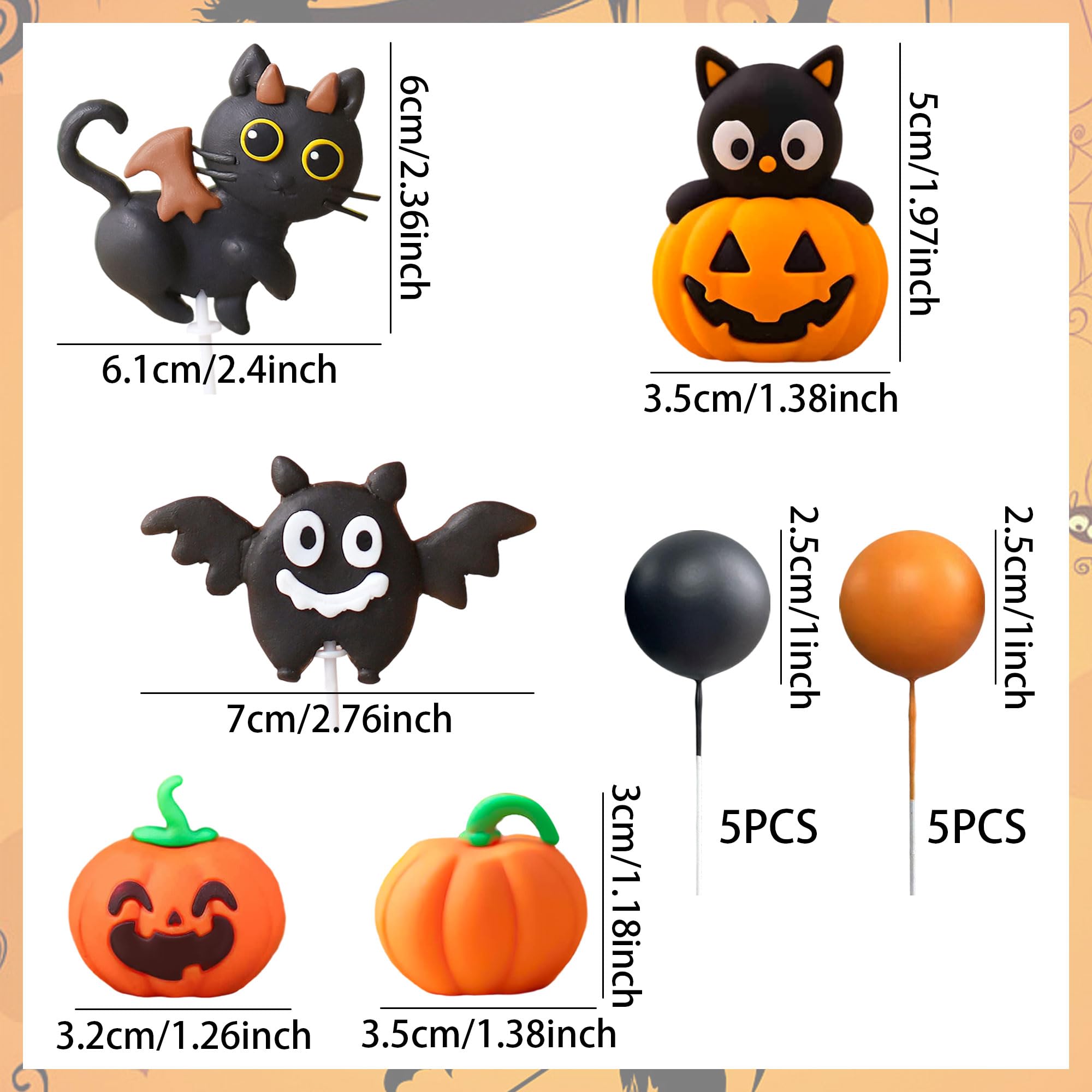 LaVenty Halloween Black Cat Cake Topper Spooky Birthday Cake Decorations, Orange, 5 cm x 1 cm - Image 2