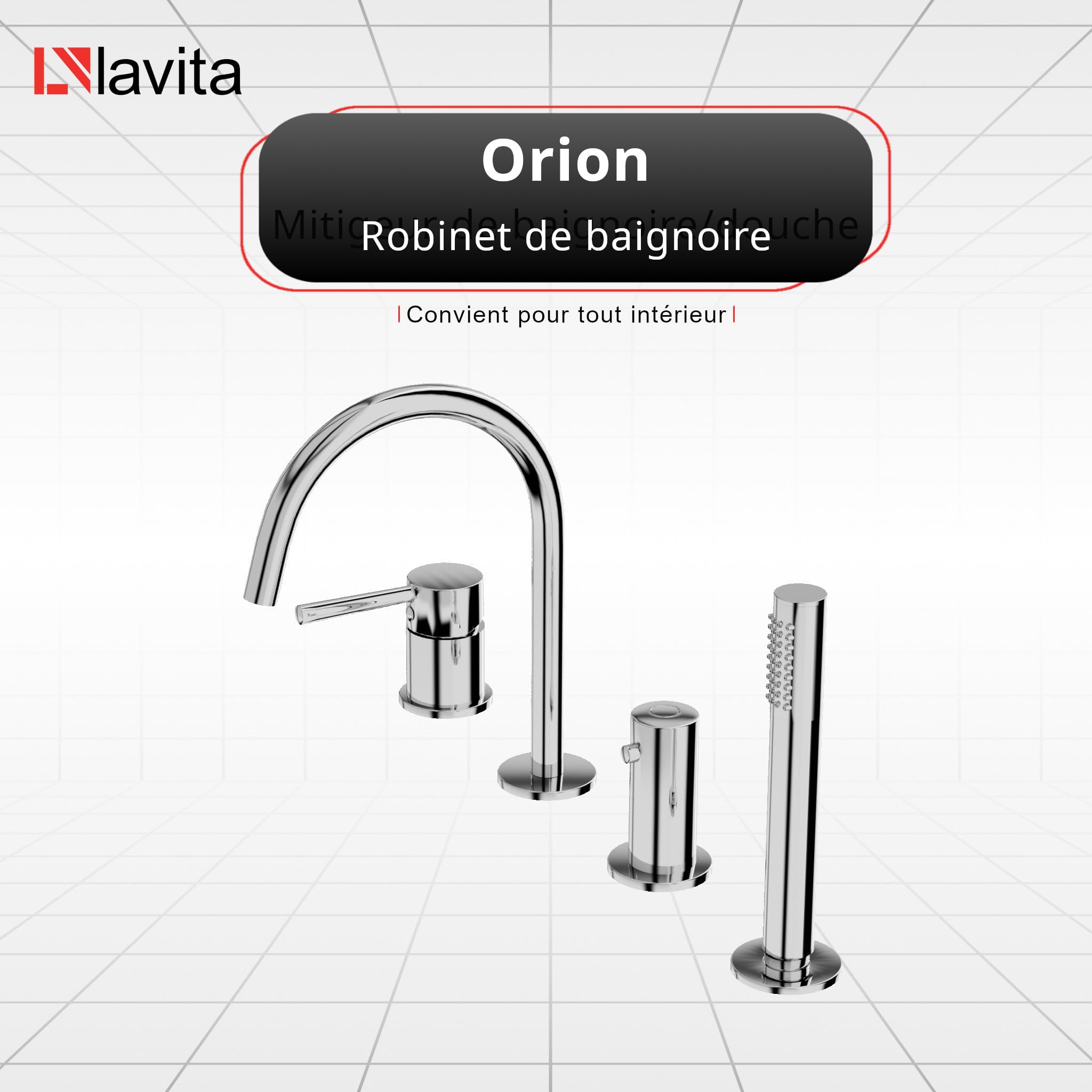 Lavita Orion Robinet de Baignoire 4 Trous Chromé | Design Luxueux Pour Salle de Bain