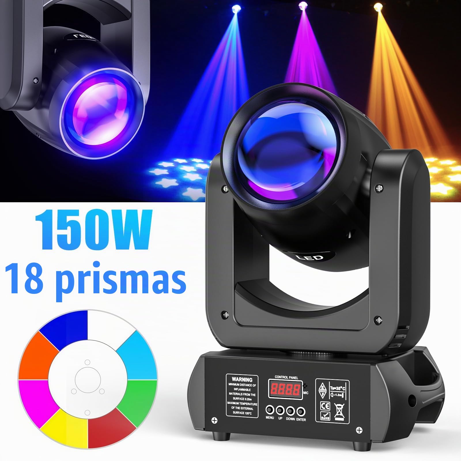 150W Cabeza Movil LED Luces de Discoteca 8 Gobo Focos DMX DJ Luce Profesional Fiesta Luz Para Navidad Conciertos Boda Bar Club