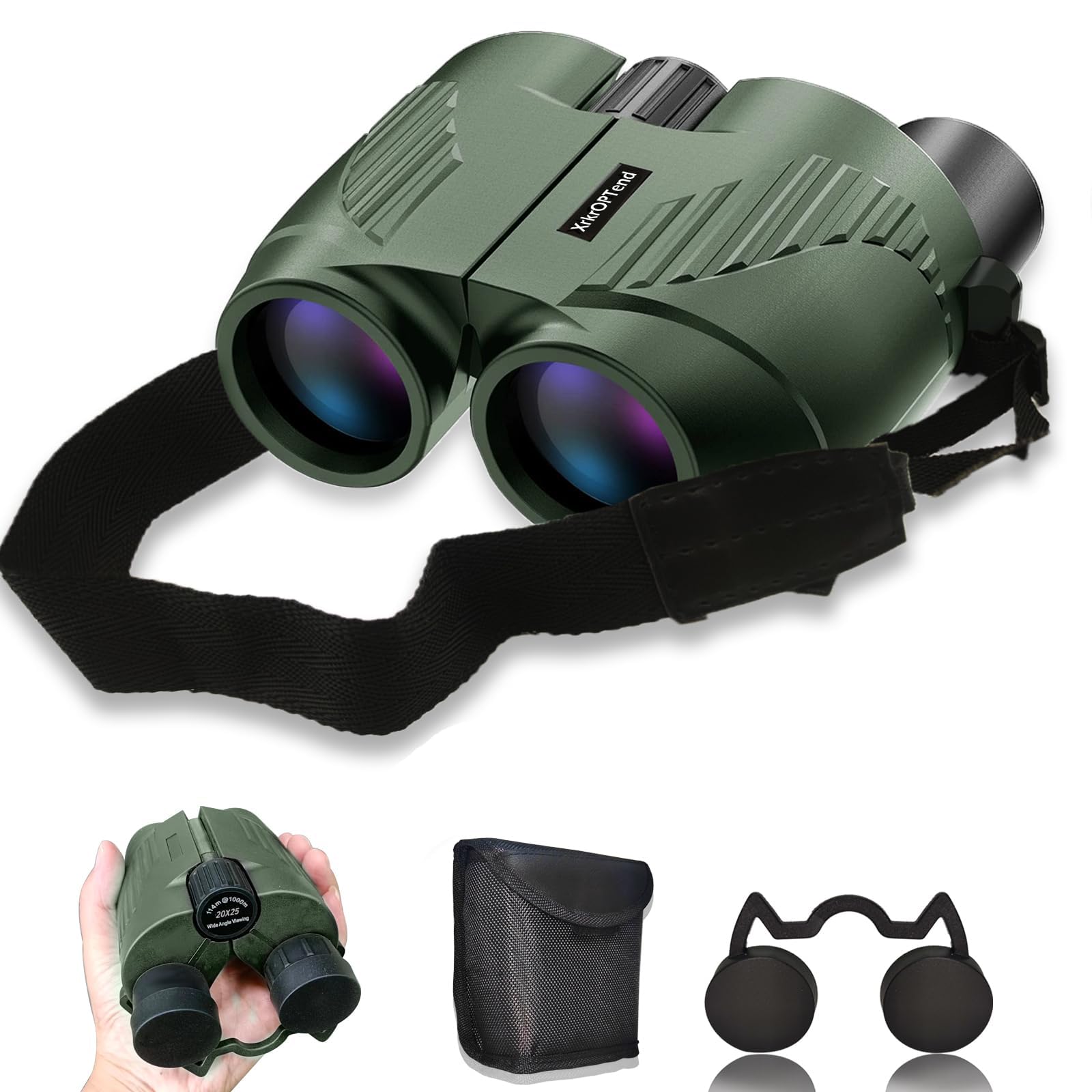 XrkrOPTend 20x25 Compact Binoculars with Strap for Kids and Adults, Sharp Clear, Mini Low Weight Binoculars for Bird Watching,Hiking Outdoor, Cruise