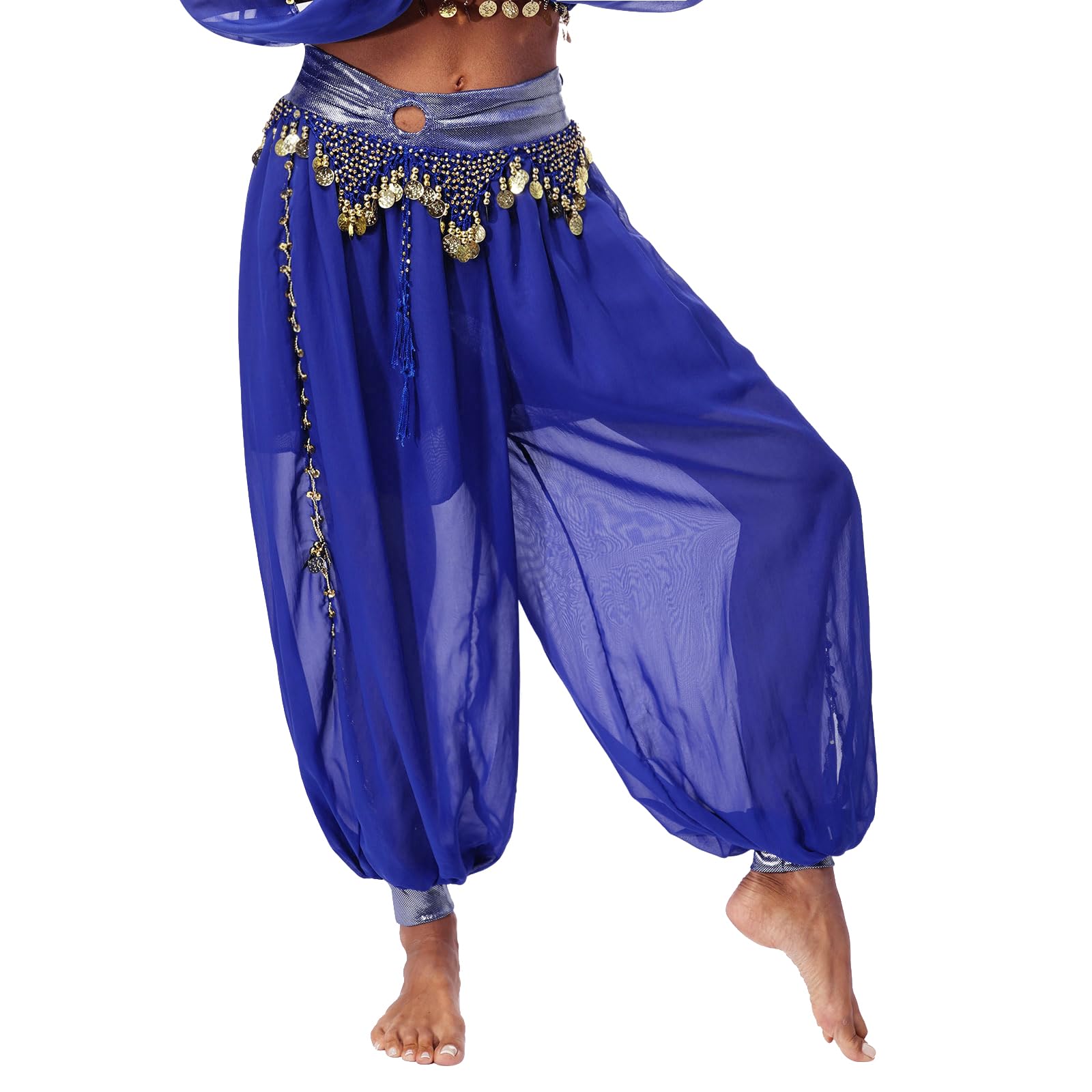 TTAO Femme Pantalons Danse Orientale Pantalon Sarouel Paillette Pantalon Longue Danse du Ventre Déguisement Indien Princesse Costume Spectacle