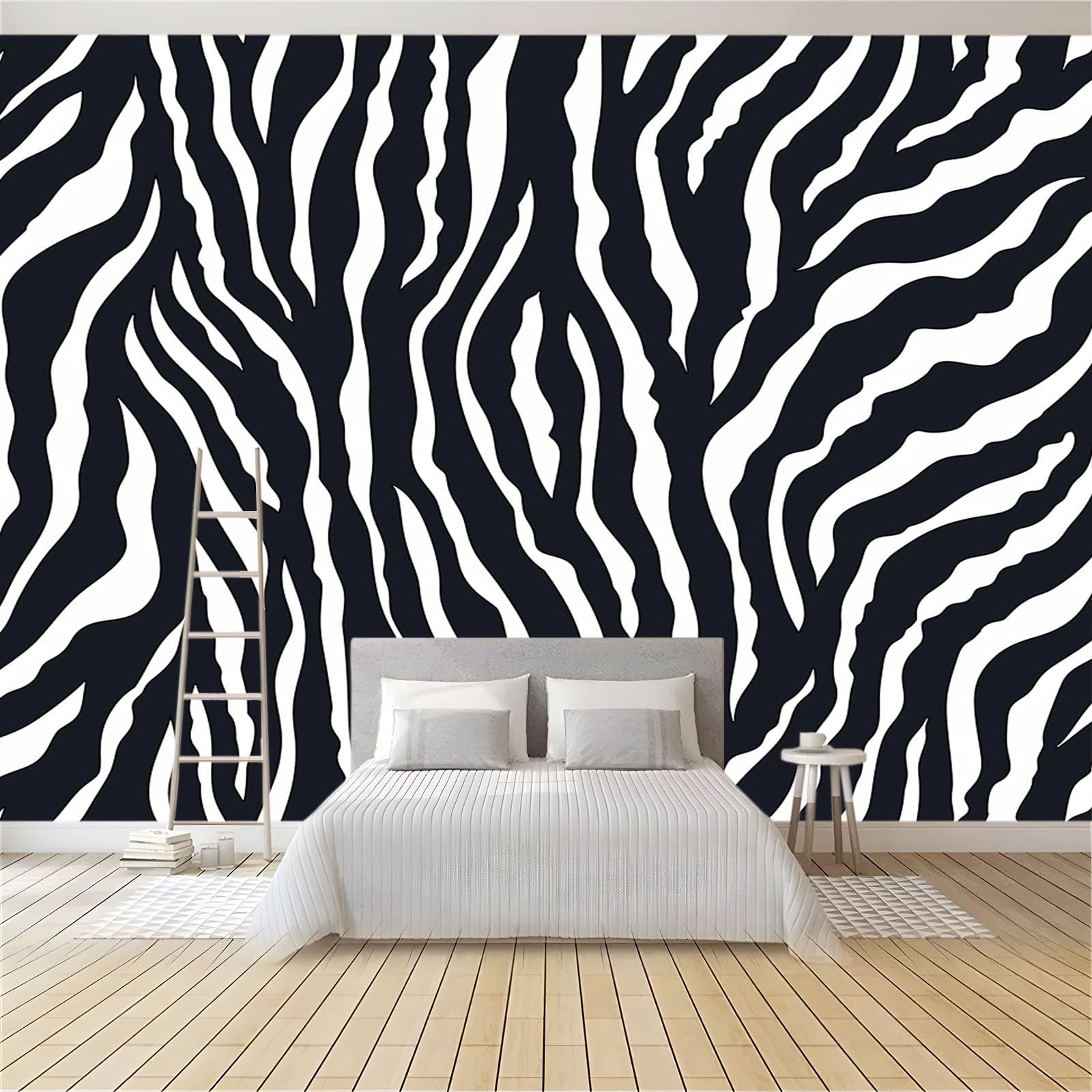 Fototapeta z włókniny moda tekstura zebra 300 x 210 cm tapeta salon sypialnia restauracja pokój dziecięcy dekoracja ścienna biały czarny