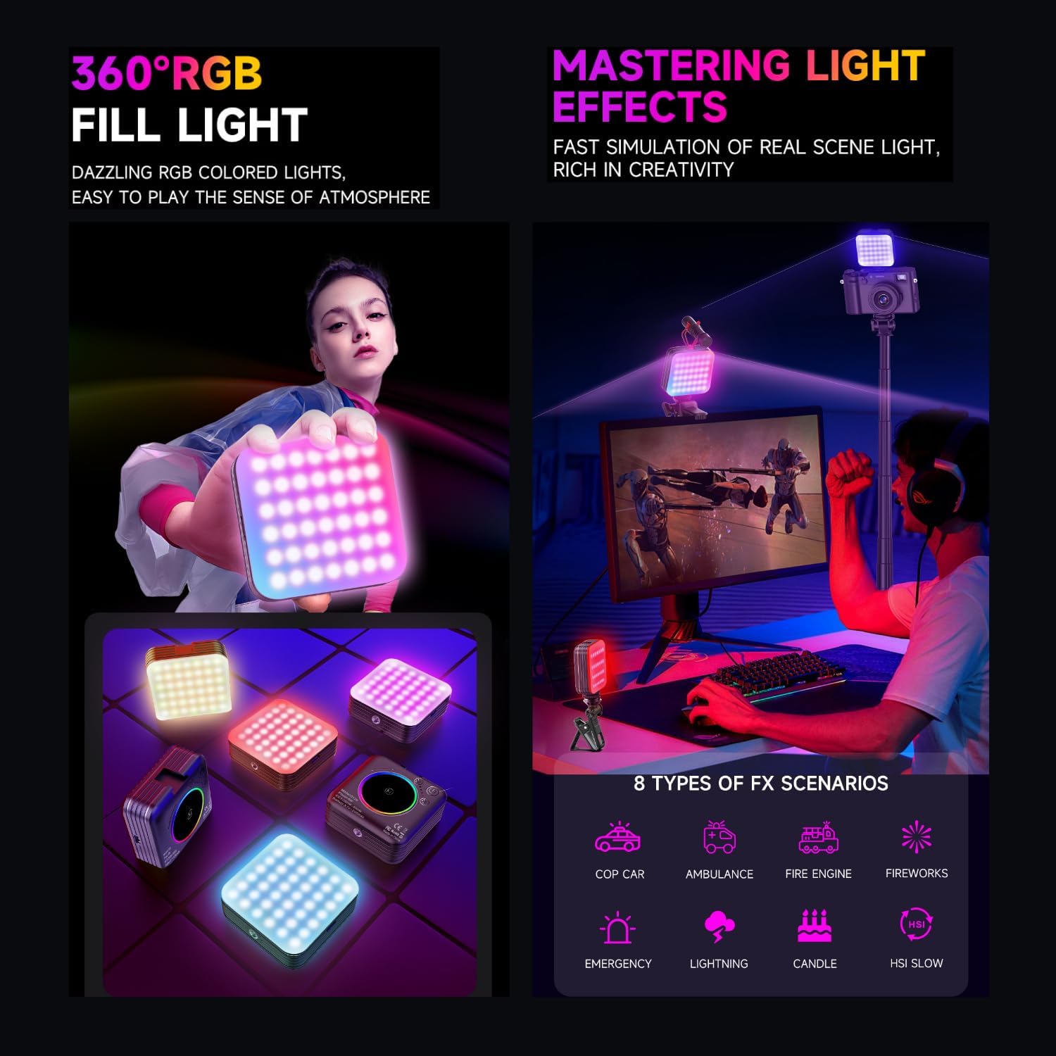 FORGERAY D12S Small Clip-on LED Phone Light, Portable RGB Video Light for Phone Camera, 2500K-9000K CRI95 Rechargeable Fill Light with 10 Dynamic Effects for Vlogging Streaming TikTok YouTube