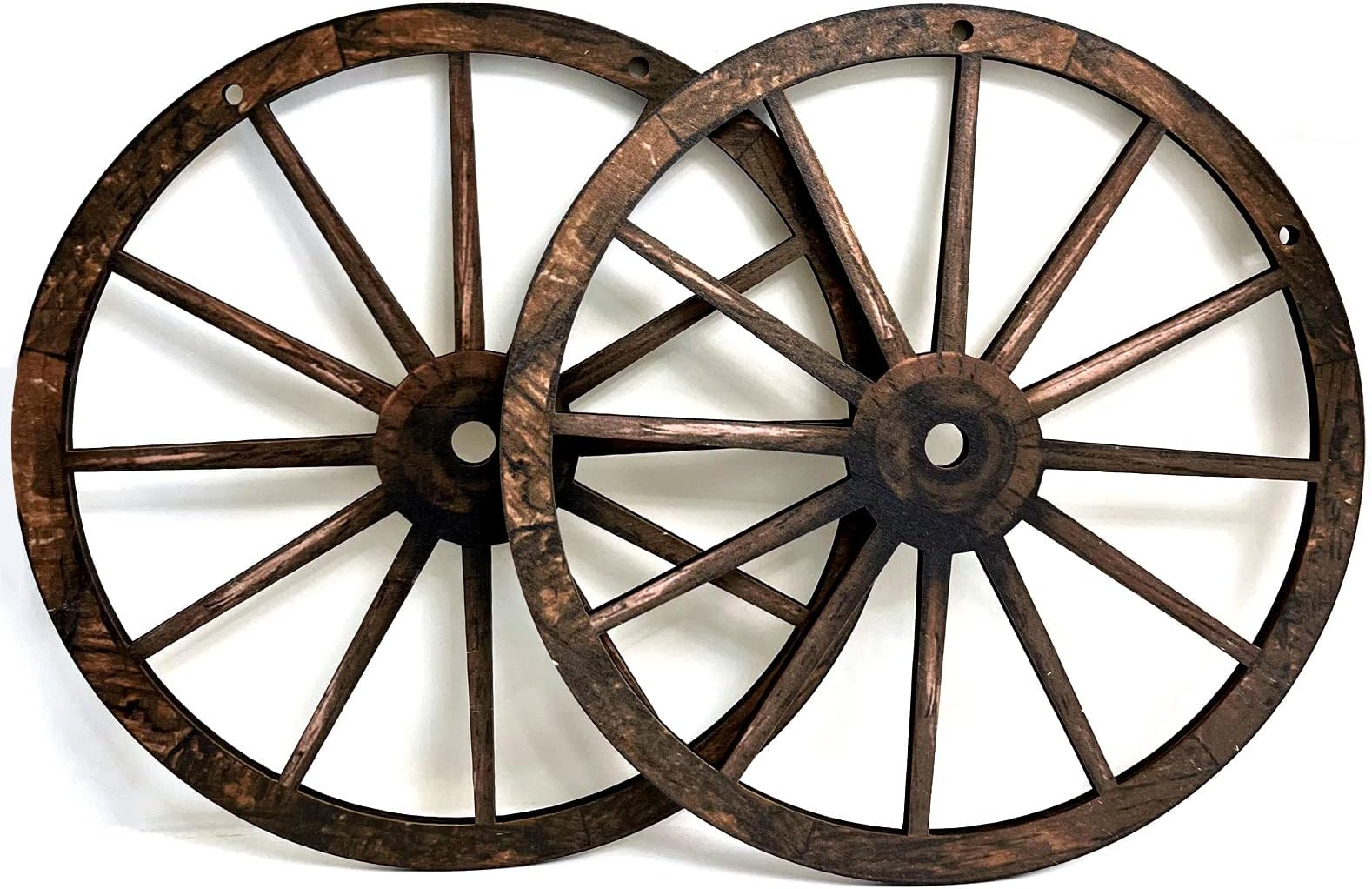hanlin (2 Pieces) 12' Wood Decorative Wheels, Western Style Decorative Wagon Wheels for Bar, Garage, Coffee Shop, Studio, Home Garden Decor., brown