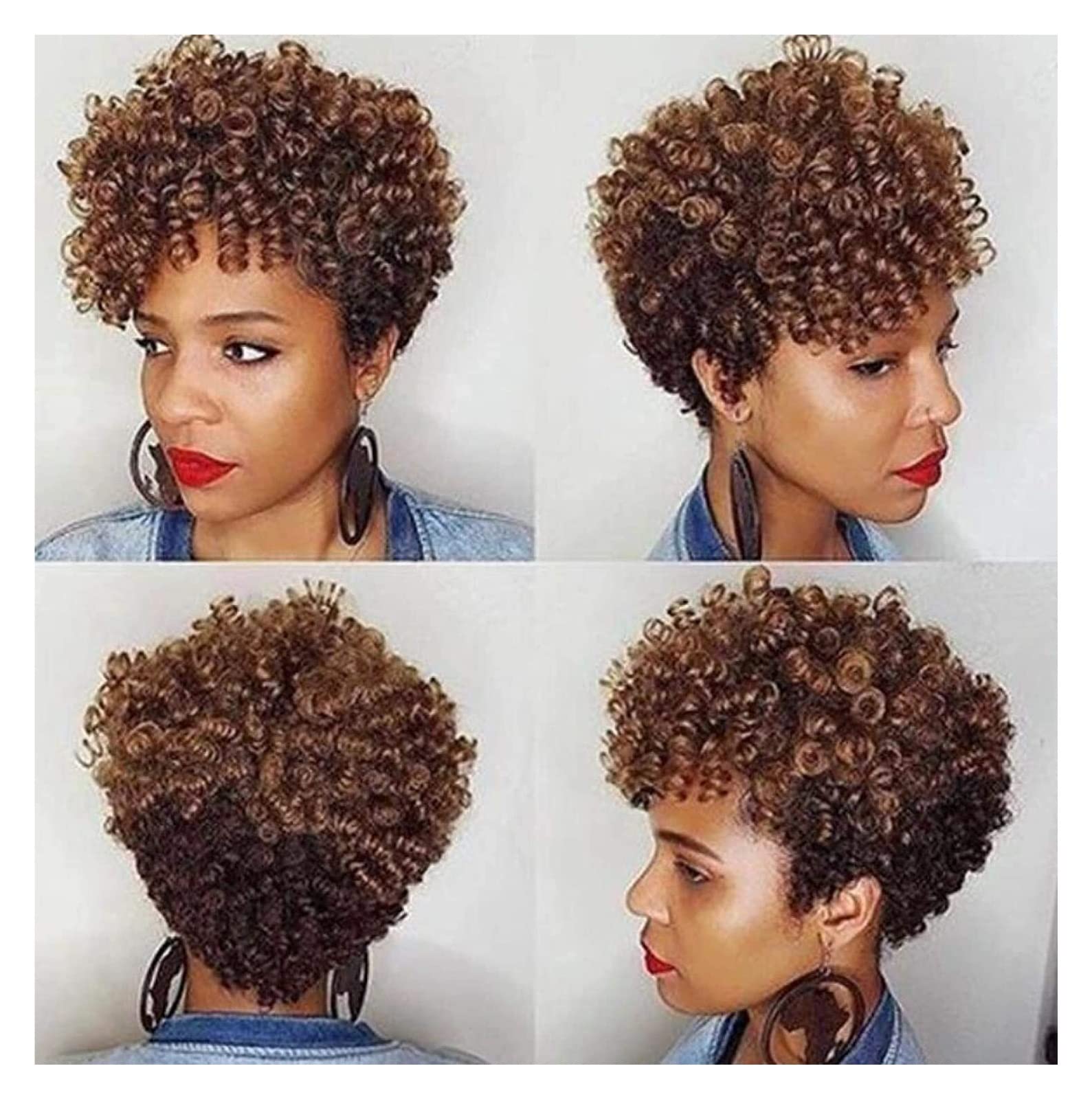 Peruka dla Kobiet Peruki 10 Cm Fryzury Krótkie Afro Kręcone Peruki Syntetyczne Dla Czarnych Kobiet Afroamerykańskich Kobiet Peruki Peruki Codzienne Użycie Partii