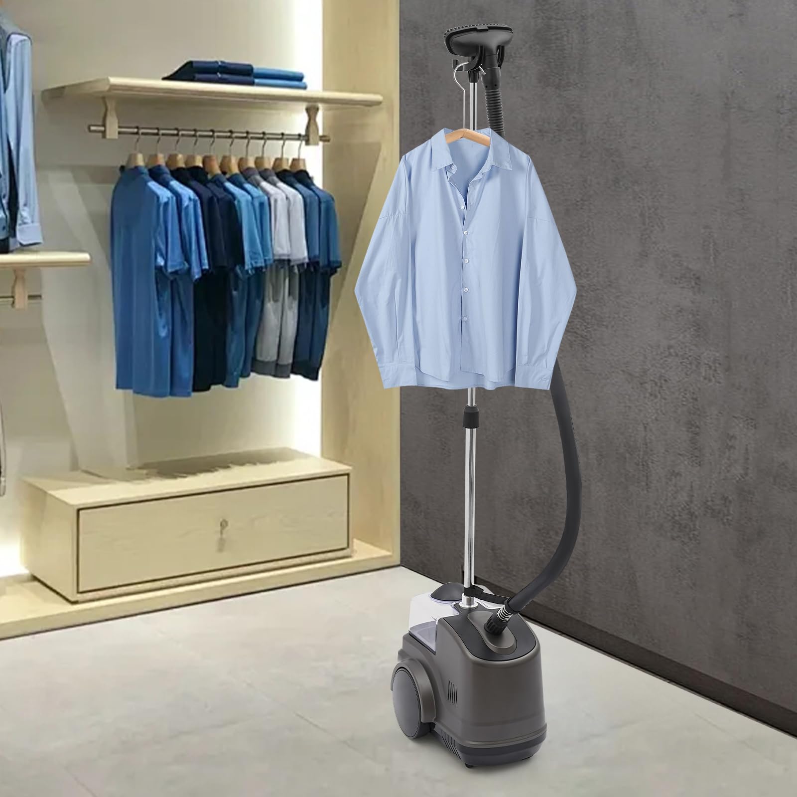 Professional Steamer, Steam Hanging Ironing Machine, 1500W Adjustable Steam Temperature Garment Steamer with Hook and Brush for Household(Grey)