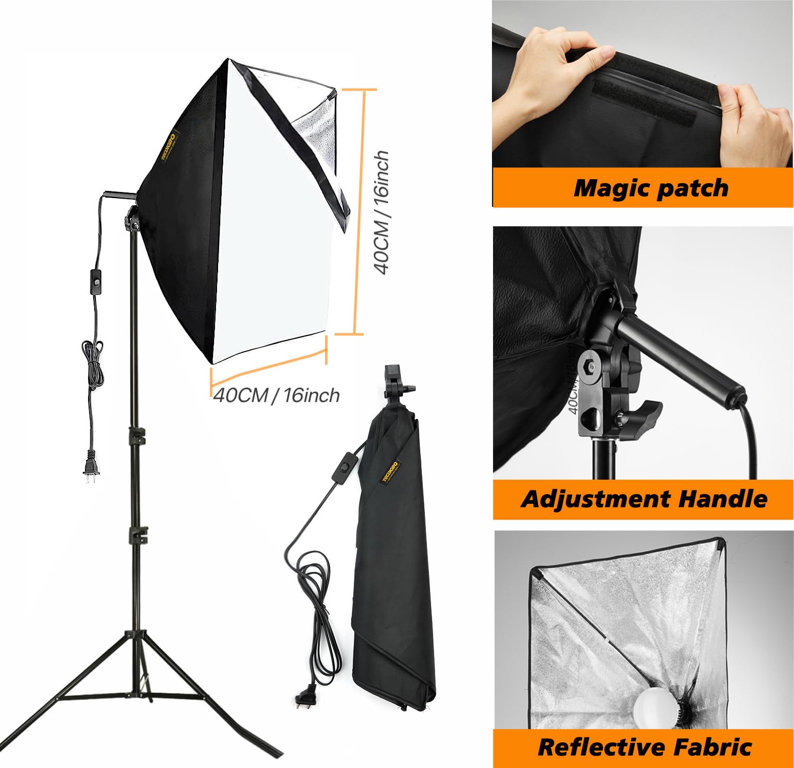 Softbox - Kit d'éclairage LED pour studio photo - 85 W - 40 x 40 cm - Avec lampes de studio E27 3000-6500 K - Trépied de lumière entièrement réglable - Pour YouTube, Tiktok, portraits de studio