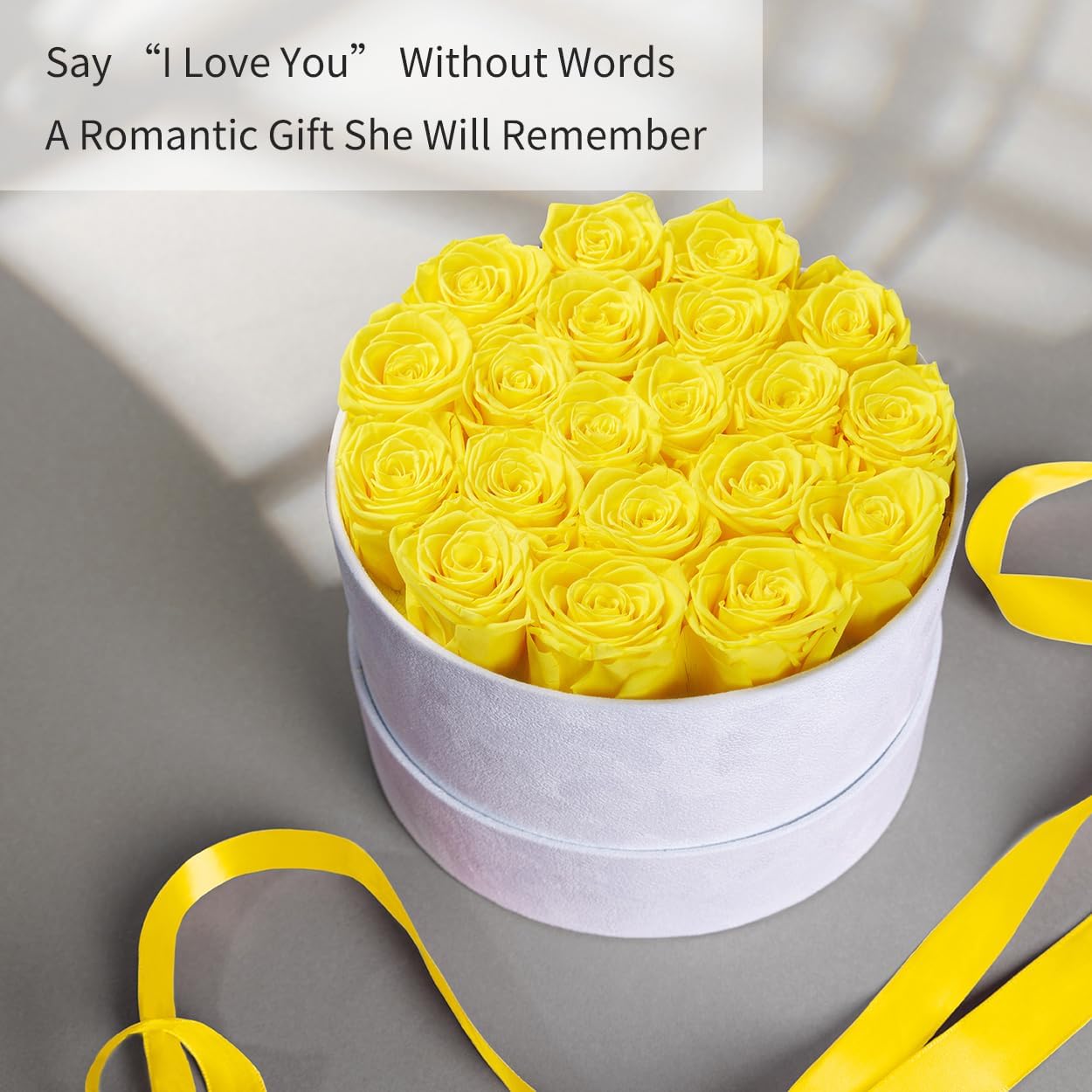 Gifts for Women Preserved Roses Flower Box, Luxury Velvet Box with 20 Roses, Preserved Flowers, Romantic Gift for Her, Wife, Girlfriend, Birthday Anniversary Christmas (Yellow)