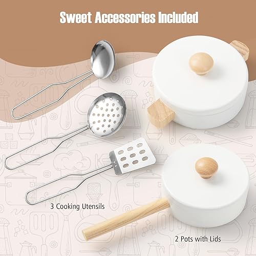 Miniatura 4 de Costzon Juego de cocina para niños, cocina de madera con pizarra, estufas, fregadero y grifo, armario de almacenamiento, juego de cocina de juguete