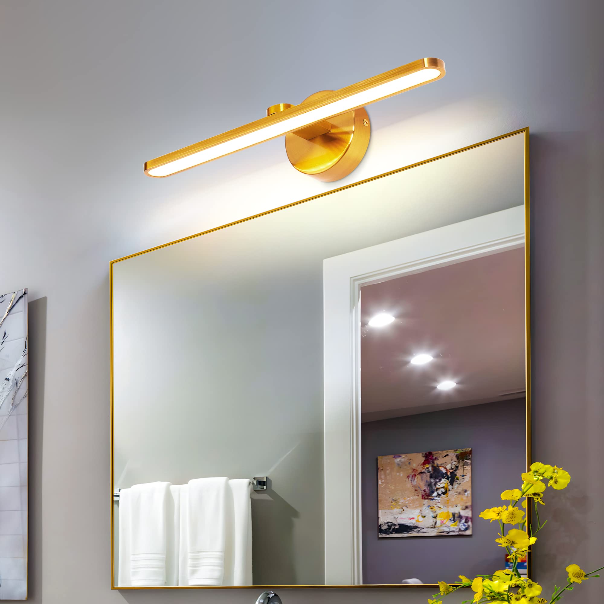 MantoLite Aplique LED latón pulido, Aplique para lámpara de cabecera, iluminación de cuadros 40CM 12W luz de espejo de baño IP44 3000K, luz de lectura Iluminación interior