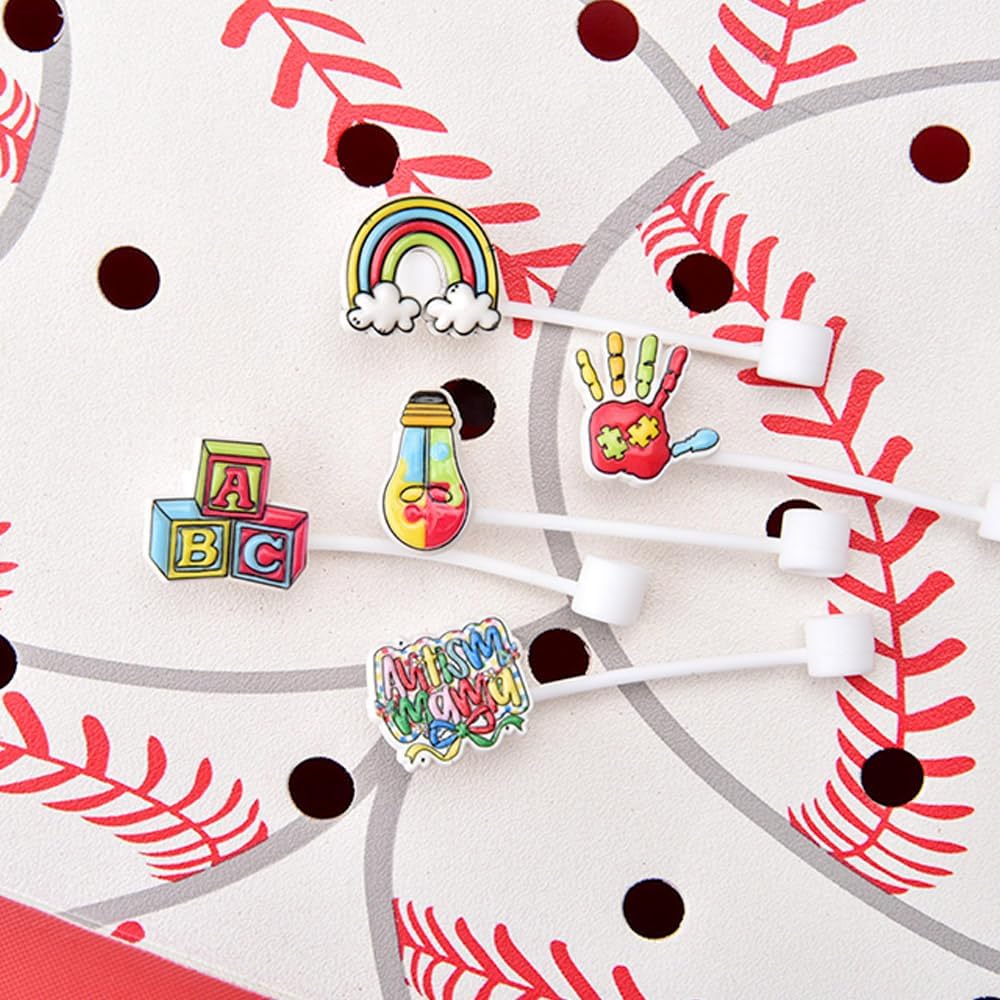 Austism Puzzle Heart Straw Toppers Colorful Rainbow Straw Covers Caps image 2