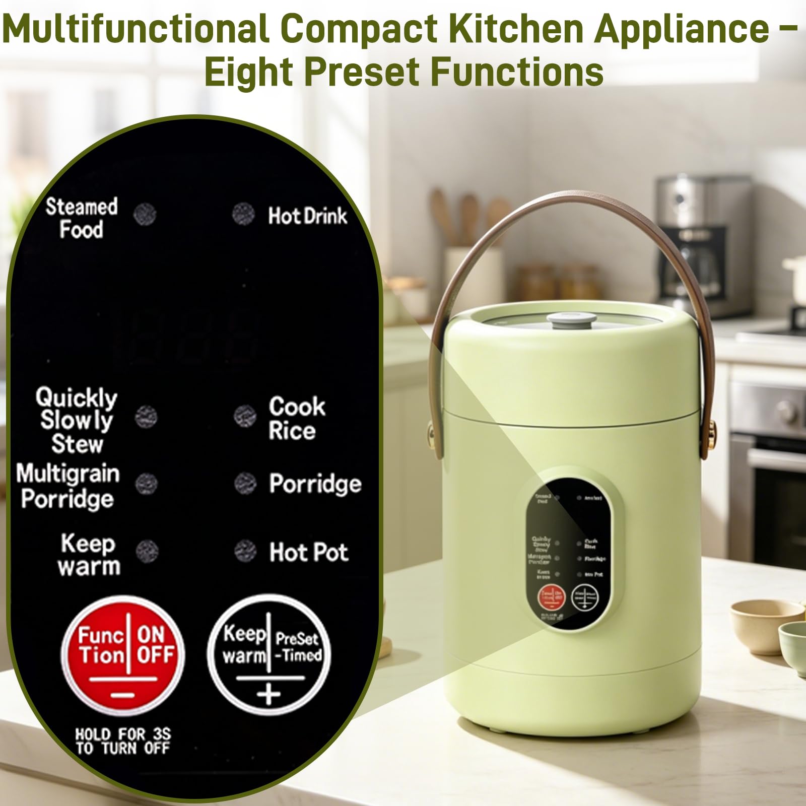 Olla eléctrica portátil de 1,2 L, con cesta vapor de acero inoxidable, cocina de viaje multifunción de 500 W, 8 funciones y temporizador inteligente 12 h, ideal para pasta, sopas y olla caliente