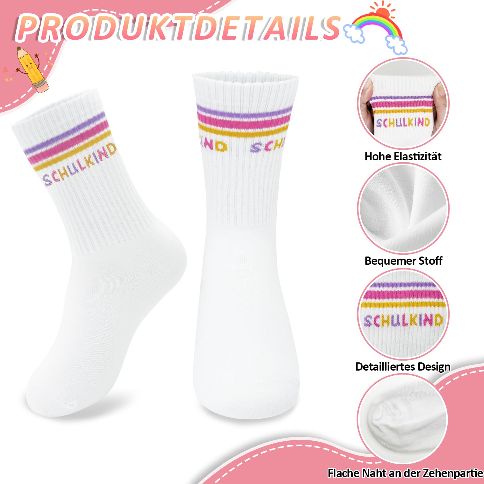 YUNYAKARSA Schulkind Socken Baumwolle 25-34, Geschenk Einschulung Junge Socken Einschulung Mädchen, Einschulung Geschenk Junge Mädchen Schulanfang Jungen Geschenk Mädchen 6 Jahre Jungen - 5