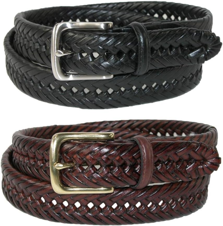 Tommy Hilfiger Men's Burnished Handlaced Braided Belt (Pack of 2), 36, Black and Tan