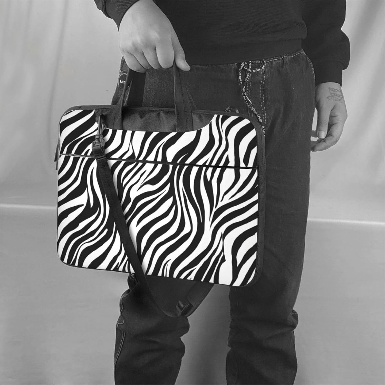 Slim Laptop Case with Strap Laptop Tote Bag Computer Messenger Bag Travel Essentials - Zebra Print