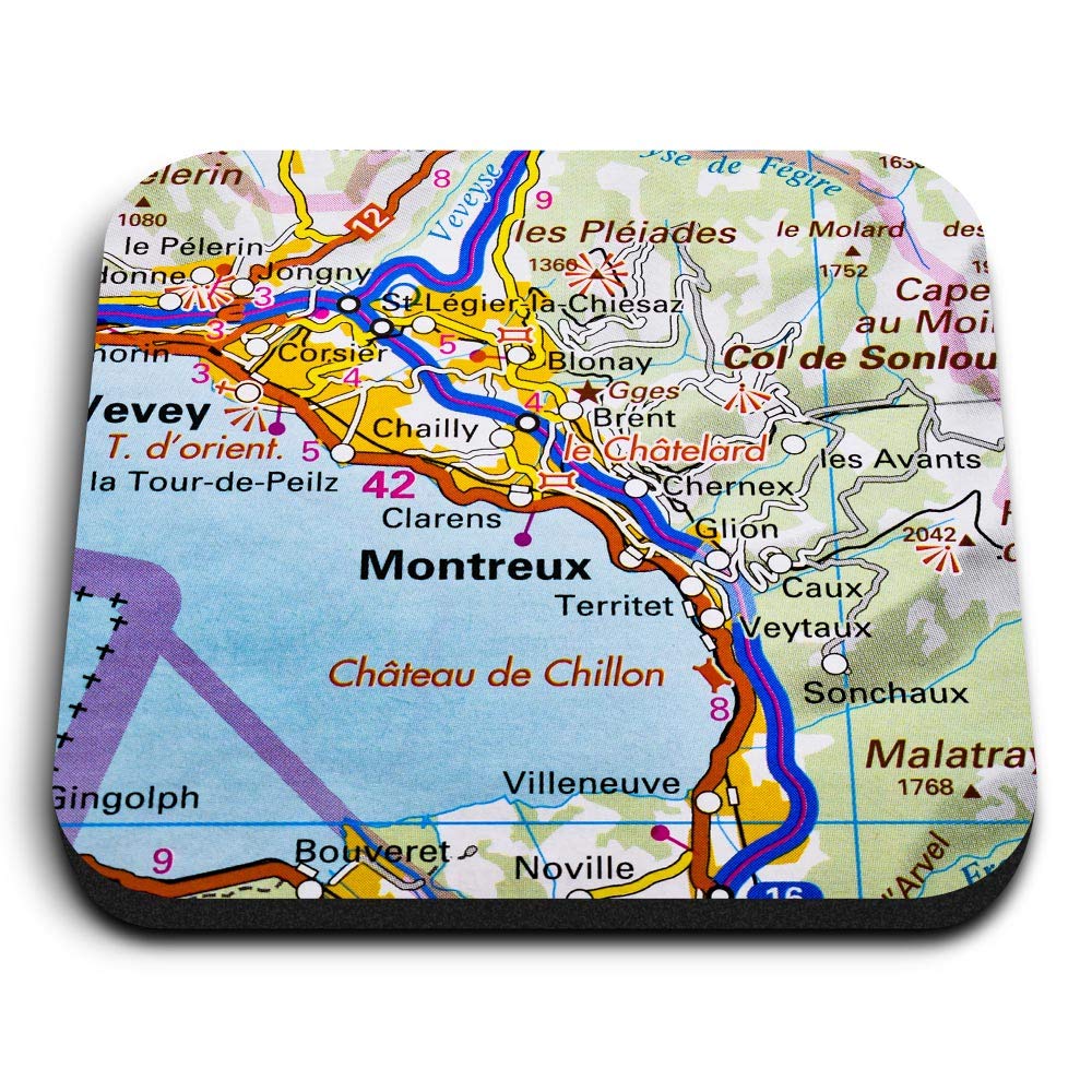 Destination Vinyl Ltd Multicolor 1 X Square Mdf Fridge Magnet - Montreux Switzerland Resort Town Map 45778