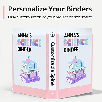 2 Pack BinderX Extra Durable 3 Ring Binder, 1 Inch Binder Round Rings, Fits 350 Sheets of 8.5x11 Paper, Customizable View Cover with Inside Pockets, Cute 1 Inch Binders 3 Ring, Pink & Blue