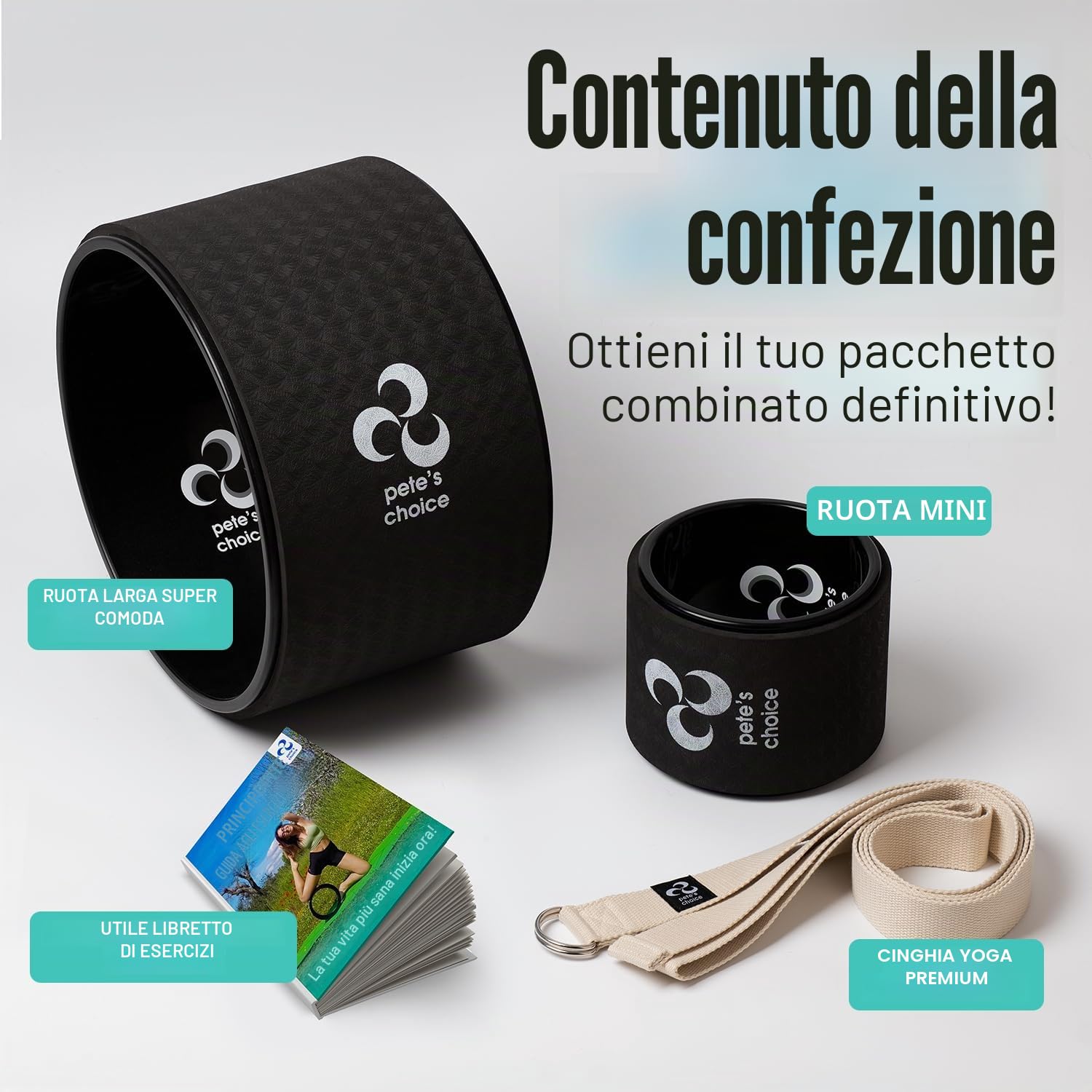 Ruota da yoga extra larga, mini ruota da yoga, kit per yoga adatto ai principianti. Rullo posteriore più comodo, stabile e sicuro. Migliora la postura, migliore mobilità. Ideale per esercizi a casa