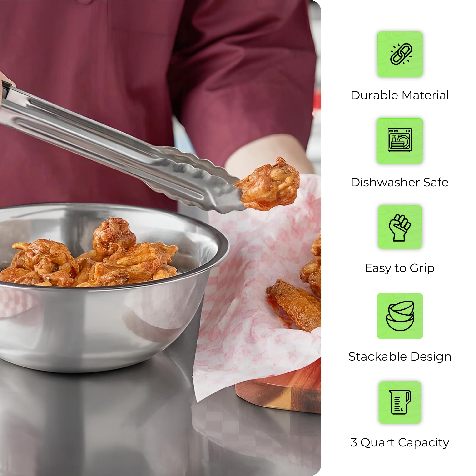 10-Pc Stainless Steel Mixing Bowls Set – 13 Qt Large Bowl, 16 Inch, Mirror Polish, Dishwasher Safe - View #7